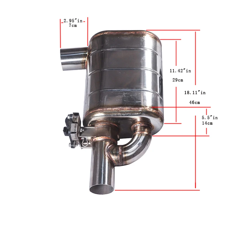Universal SS304 Valved Exhaust Muffler – 2.0" / 2.5" / 3.0" Side Inlet Single Outlet Remote Control Performance Exhaust - Image 5